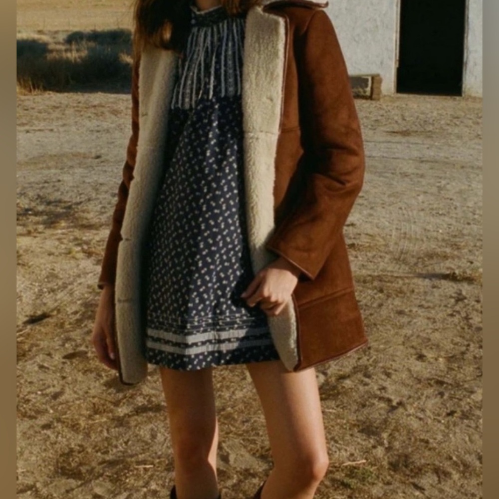 DOEN Woodland Faux Suede Shearling Lined Coat Saddle Brown